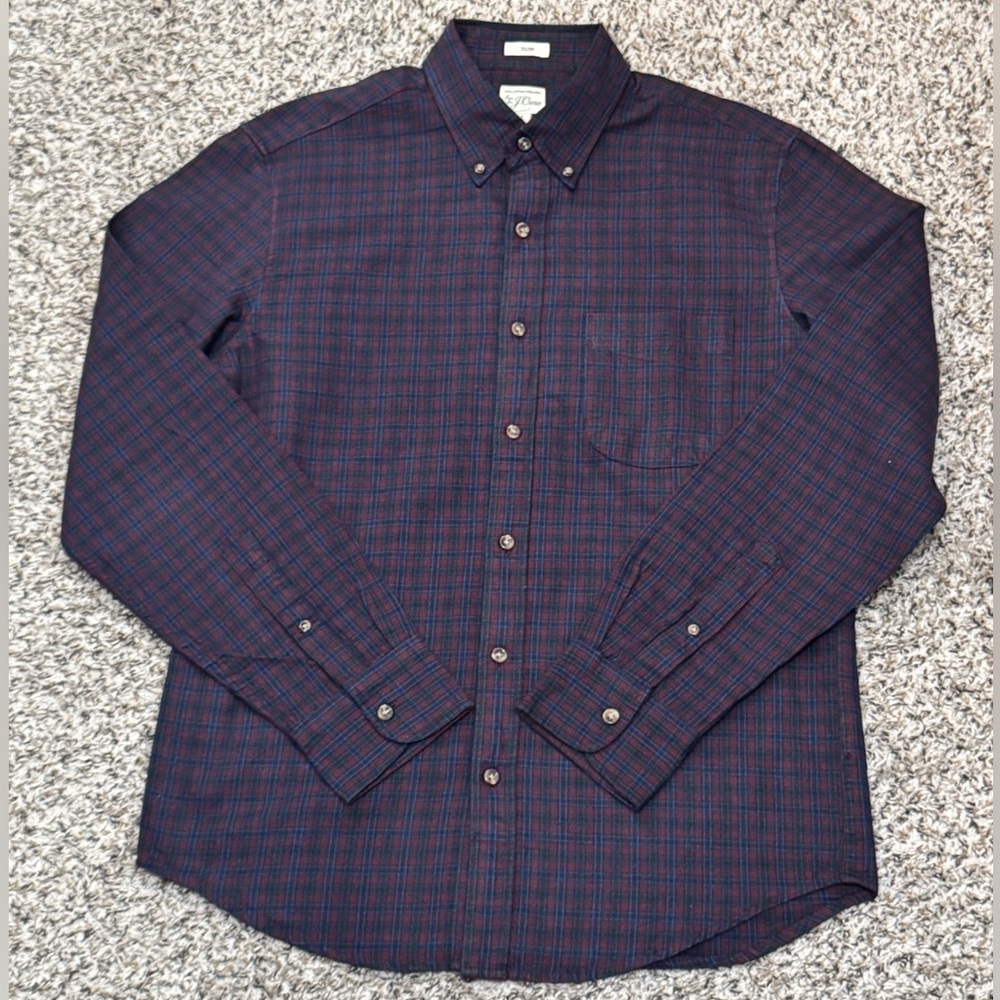J.Crew Men’s Slim Fit Brushed Cotton Flannel Check Shirt Size Medium